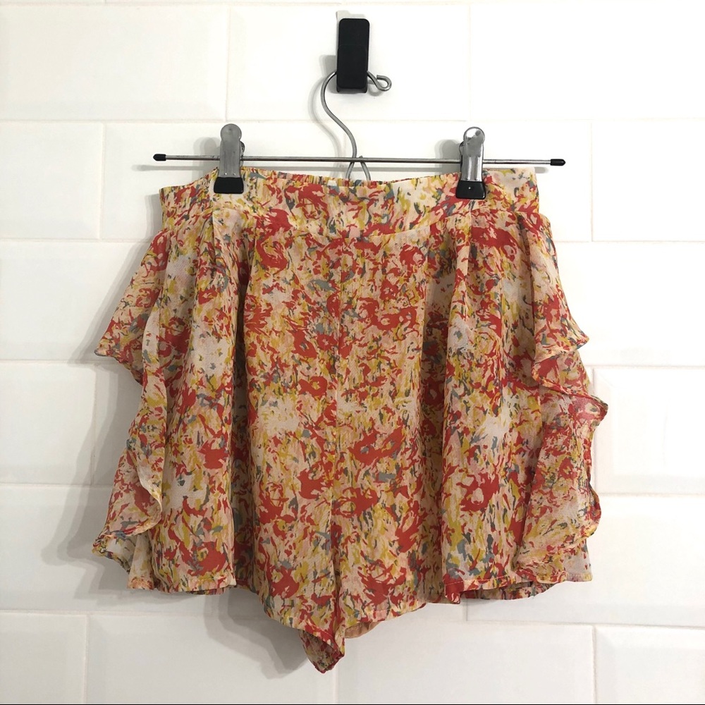 BCBGeneration guava multi ruffle shorts